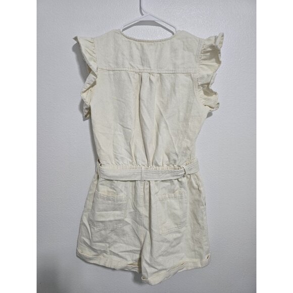 LE LIS Ruffle Buttons Denim Romper In Cream Size Large - Picture 9 of 9